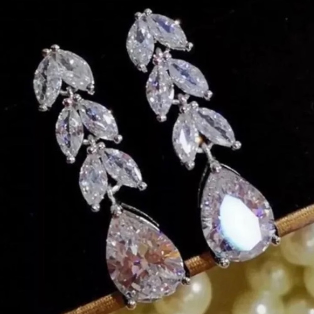 Silver Diamond Drop Earrings